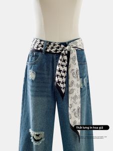 WEIAI | Thắt lưng khăn choàng họa tiết hạt nho màu đen trắng cổ điển cho nữ Quần Jeans Denim Phụ kiện thắt lưng trang trí thời trang phong cách Hàn Quốc