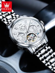 Automatic Mechanical Mens Watch Luminous Hollow out Waterproof Business Watch with Calendar And Week Display Olevs 6701