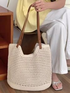Túi Đeo Vai Đơn Giản Thoáng Khí Dệt Thủ Công Lưới Rỗng Mùa Hè Túi Xách Đi Biển Đa Năng Thường Ngày Cho Thanh Thiếu Niên Túi Lưới