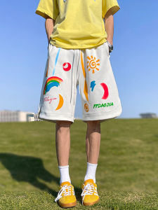 Quần Short Nam Mùa Hè Graffiti Nhiều Màu Sắc Dopaamine Rộng Rãi Thoải Mái Đa Năng Sang Trọng Ngắn Cao Cấp Quần Áo Nam