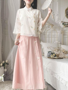 New Chinese Style Hanfu Set Tea Costume Zen Sweet Girl Dress Summer 2025 New Arrival Polyester Fiber Traditional Costume