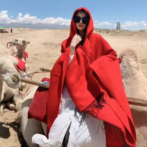 Fashion Office Air Conditioner Shawl Blanket Cape Knitted Imitation Cashmere Warm Travel Hooded Cape Knee Blanket