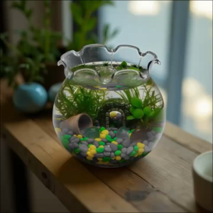 Bể Cá Mini Thủy Tinh Miệng Bèo - Lượn Sóng D20cm - Bình Thủy Sinh Lọ Cắm Hoa Decor Trang Trí Đa Năng