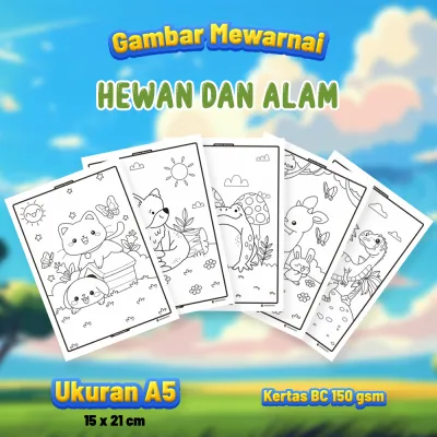 Gambar Mewarnai HEWAN DAN ALAM Isi 20 Lembar Kertas BC Tebal