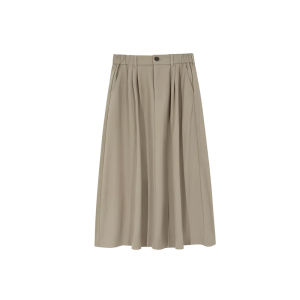 Chân Váy Xòe Pleated A-Line Cao Waisted Màu Khaki Vintage