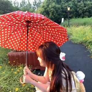 PH | Stylish Polka Dots Automatic Opening Large Strong Long Handle Umbrella
