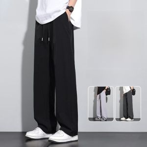 Summer Casual Ice Silk Thin Quick Sensation Straight Leg Sports Pants Loose Mens Long Trousers Trendy Black Loose Fit