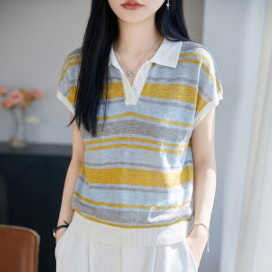 YUEXINYIRONG | Colorful Stripes Polo Collar Breathable Ice Silk T-Shirt