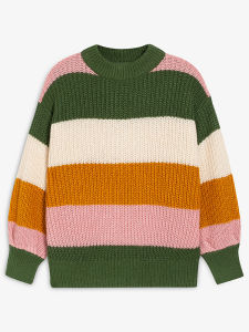 เสื้อสเวตเตอร์คอกลมแขนยาวผู้หญิงฤดูหนาวหลวมสบายๆ ลายทางสีบล็อก เสื้อคลุมกันหนาวแบบสวมหัว