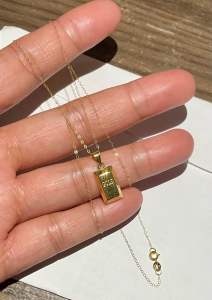 PAWNABLE 18K Saudi Fine Tauco Chain(thin)with 18K Saudi Gold Bar Pendant(buo)