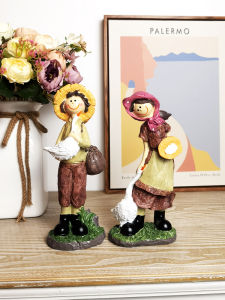 Cute Cartoon Resin Couple Dolls Country Garden Theme Home Decorations Wine Cabinet Decor Creative Couples Desktop Ornaments