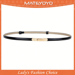MATEYOYO Fashion Women Belts Thin Belt Elegant Golden Buckle Design Adjustable Girls Ladies Long Straps Waistbands Dress Coat Alloy Buckle