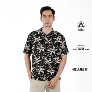 Aerostreet Kemeja Rayon Printing Florence Hawai Motif Gelap Pria Wanita QCAAA