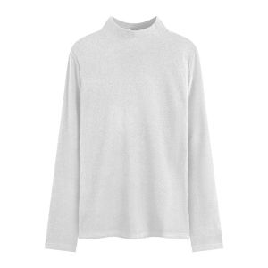Double-Sided Fleece Brushed Thermal Long Sleeve T-Shirt Womens Spring New Style Half High Collar Warm Top Polyester Spandex Blend