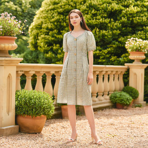 V-neck Plaid Dress Women