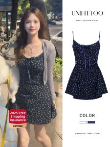 unifittoo | Blue Floral Strap Dress New Beautiful
