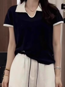 SHUQINGLAI | Knit Polo Shirt Womens Summer Short Sleeve V-Neck
