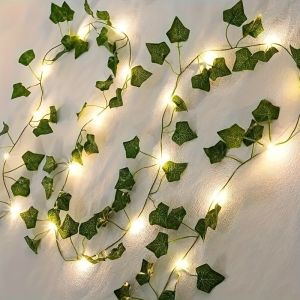 Solar String Lights Ivy Vine Leaf Garland Solar Powered 7/12M 50/100LED Warm White 8 Modes for Garden Wall Patio Christmas Decor