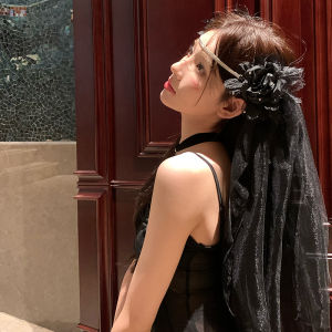 Satan Girl Halloween Night Bride Black Rose Veil Barrettes Princess on the Run Headdress Dress up Hair Accessories