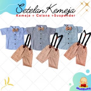 Little Gentleman Setelan Kemeja Anak Bayi laki Laki Set Dasi Suspender Pesta Bepergian SNI Felix