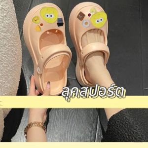 QDshop Best Item รองเท้าแตะหัวโต สุดยอดความน่ารัก รองเท้าทรงนักเรียนมีสายติดกิมมิคเริ่ดสุด 2 สีที่สุดขาย พร้อมส่ง - สีขาว/ดำ