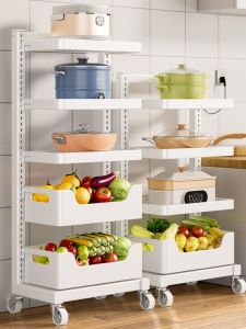 Kitchen Pot Rack Multi-layer Fruit Vegetable Basket Storage Shelf Stand Carbon Steel Floor-Mounted Organizer for Utensils