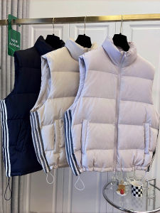 Womens Oversize down Cotton Vest Autumn Winter Outerwear Sleeveless Stripe Design Stand Collar Jacket Versatile Commute