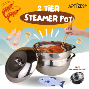 APTIZES | Apple-Shaped Pot Steamer with Lid | 2 Tier Steamer Insert PFOA-Free Cookware | Solid Mirror-Polished Thicken 304 Stainless Steel Rustproof | All Cooktops Induction Gas Cooking Soup Stew Braise Boil Fried | 不锈钢蒸锅 汤锅 苹果锅