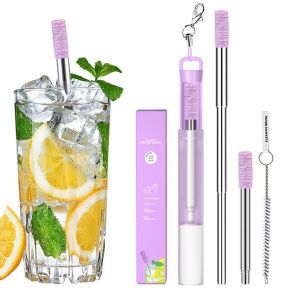 Reusable Metal Straw Collapsible Stainless Steel Straws Portable Telescopic Drinking Straw Set Picnic Outdoor Supplies
