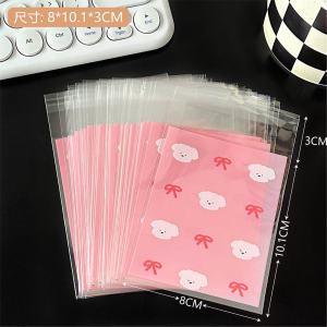 Bộ 50 Kawaii Puppy Bow Họa Tiết Trong Suốt OPP Tự Dính Niêm Phong Túi Đựng Thẻ Ảnh Huy Hiệu Bánh Quy Tặng Bao Bì 8x10cm