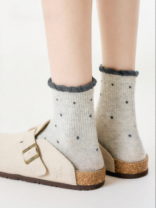 PRIMEET | Gray Ladies Socks Spring & Autumn Floral Polka Dot Wear with Birkenstocks Cotton