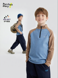 Purrfect diary | Áo Hoodie Dài Tay Cổ Đứng Phong Cách Thư Giãn Cho Bé Trai