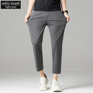 Mens High Stretch Ice Silk Pants Lightweight Quick Dry Anti-Wrinkle No Iron Trousers Korean Summer Business Casual Slacks