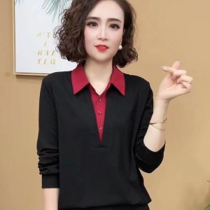 Fashionable Casual Long Sleeve Turn-down Collar Base Shirt Womens Autumn New Style Elegant Top Ladies T-shirt Straight Cut