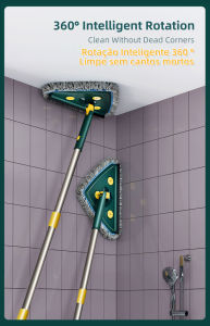 {SG In-Stock} Wall Cleaning Mop Washing Glass Ceiling Car Wash Cleaning Squeegee Kitchen Wall Dust Removal Flat Mop Household Large Glass Wiper Windows Telescopic Brush 360°Rotating Adjustable Chenille Triangle Mop with Cloths {Local Fast Delivery}
