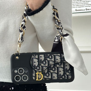 Fashionable Plush Fabric Embroidery Phone Case with Handheld Chain Crossbody Strap for  17Promax Durable Eco Friendly