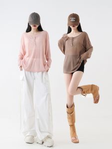 Áo Thun Dài Tay Cổ Chữ V Mùa Hè Cho Nữ Chất Liệu Cotton Phong Cách Ngọt Ngào Áo Dài Tay Áo Sơ Mi Jazz Áo Khoác Mùa Thu