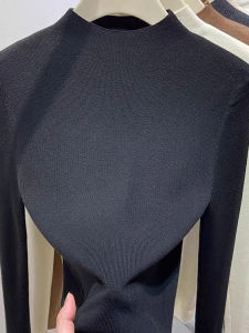 chaqi | Womens Knitted Half-High Collar Base Shirt Spring Trend Style New Years Inner Wear Red Sweater Top Soft Casual Fit