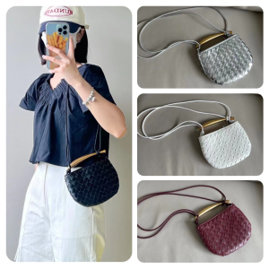Mini Woven Metal Handle Leather Shoulder Bag Queen Kelly Soft Cowhide Fashionable European Style Single Crossbody Handbag