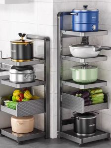 Kitchen Multi-layer Rack Stand Vegetable Drainage Sink Storage Shelf Carbon Steel Floor-standing Kitchen Storage Organizer