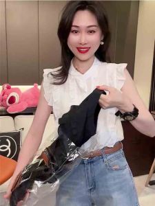Ruffled Sleeveless Shirt for Women Summer Chiffon