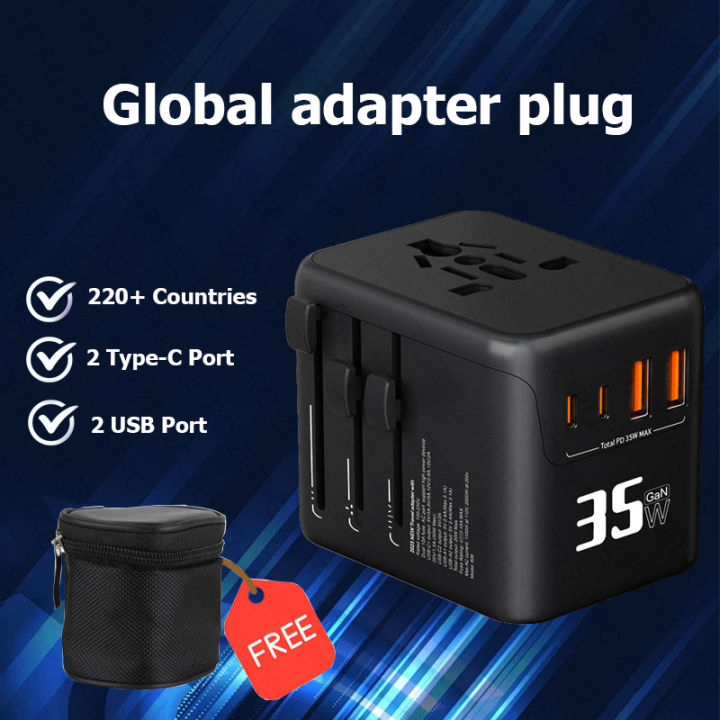 Universal adapter with USB+Type travel international adapter plug ...
