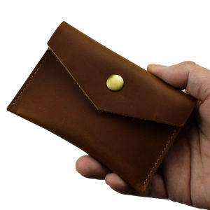 Vintage Leather Card Holder Envelope Shape Snap Button Wallet for Cash & Coins Travel Pocket Organizer