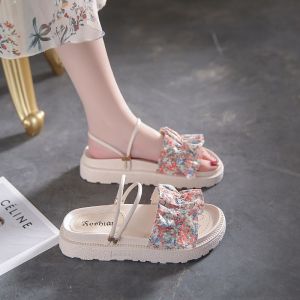 Womens Summer Fairy Style Sandals Two-Way Wear Thick Heel Beach Vacation Beachside Slippers Outdoor Wear Korean Version Flat Bottom