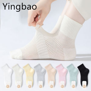 Yingbao Women Thin Mesh Cotton Socks Comfort Breathable Soft Socks Above Ankle Crew Socks 5 Pairs