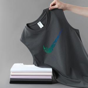 Mens Breathable Pure Cotton Summer Tank Top Wide Shoulder Sleeveless T-Shirt Fitness Sports Basketball Loose Shoulder Pad Shirt