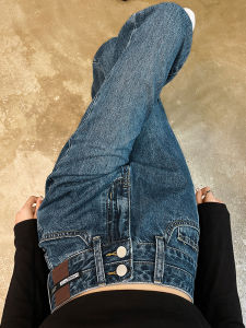 Quần Jeans Denim Ống Thẳng Lưng Cao Lót Lông Cừu Dày Cho Nữ Quần Ống Rộng Ôm Dáng Phong Cách Retro Thời Trang Mùa Đông