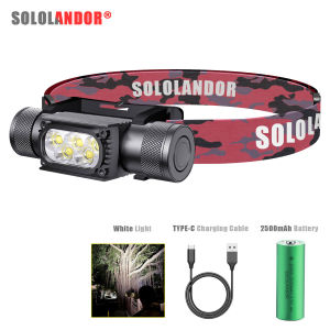 1PC SOLOLANDOR LED Camouflage Headlight USB Type-C Flashlight 2500mah 18650 Battery Memory Headlamp Multifunction Head Light Lam