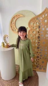 Hooneybee Humaira Olive - Gamis anak Perempuan Size 2-10 Tahun Baju Kaos Cewek