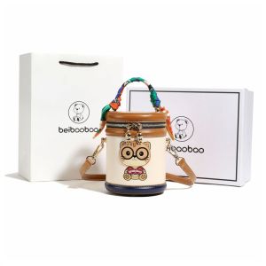 Versatile Luxury round Cylinder Small Bag Womens Classic Cartoon Handbag Fashionable Shoulder Crossbody Bag for Young Girls
